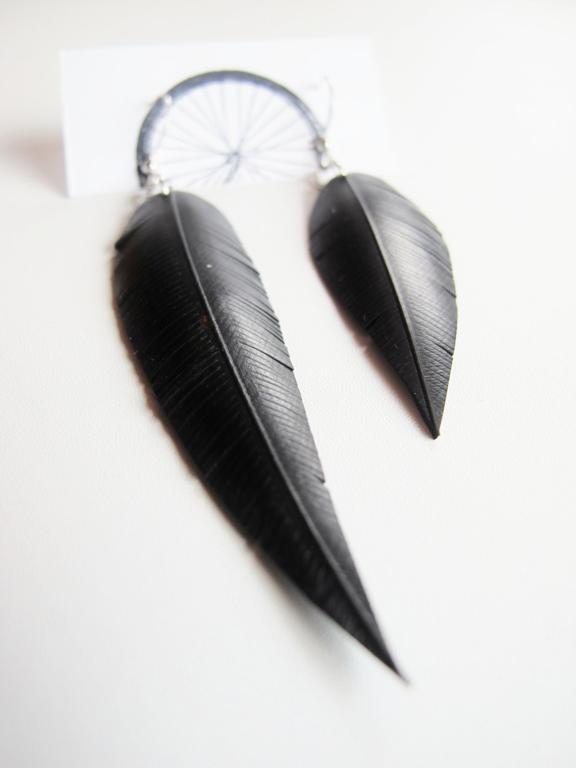 Mismatched Feather Earrings, Bike Tube Earrings, Bike Tire Jewelry