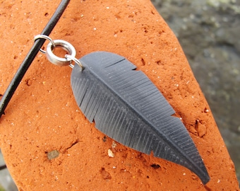 Mens Feather Pendant Necklace, Bike Tire Jewelry, Mens Innertube Jewelry, Recycled Jewelry, Gift for Him, Ships from Canada
