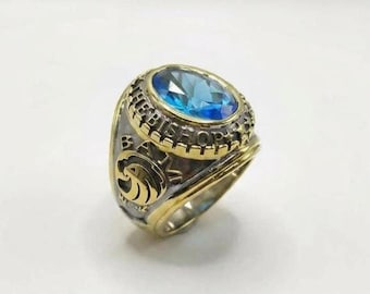 Anillo de graduación personalizado, piedra preciosa natural, plata de ley 925, regalo universitario personalizado para él y para ella, hecho a mano bajo pedido.