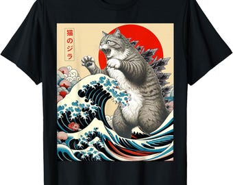 Catzilla Cat Japanese Art Funny Cat Gifts for Men Women Kid T-Shirt
