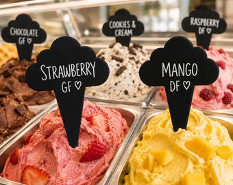 Reusable Gloss Black Gelato Flavour Marker – Acrylic Ice Cream Display Tag
