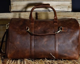 Handmade Goat Leather Duffle Bag, Weekender Travel Gym Holdall Groomsman gifts