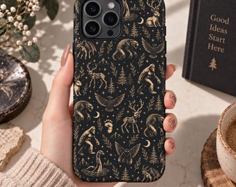 Cryptid Phone Case, Bigfoot Mothman Loch Ness iPhone Case, Dark Folklore Phone Cover, Gothic Cryptid Case, Paranormal Gift