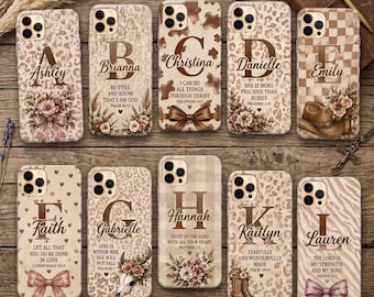 Funda personalizada para teléfono cristiano, funda para iPhone con estampado de vaca y botas vaqueras, regalo de fe con lazo coqueto