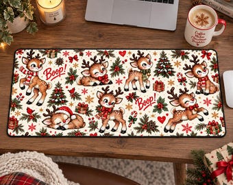Christmas Reindeer Boop Mouse Pad, Retro Santa Boop Desk Mat, Cute Reindeer Christmas Mousepad, Vintage Xmas Office Decor, Holiday Gift