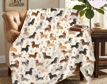 Dachshund Fleece Blanket, Cute Wiener Dog Throw, Doxie Couch Blanket, Cozy Dog Lover Home Decor