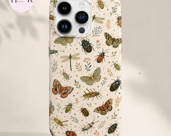 Botanical Insect iPhone Case, Vintage Butterfly Bug Cover, Cottagecore Tough Phone Case, Entomology Gift for Her