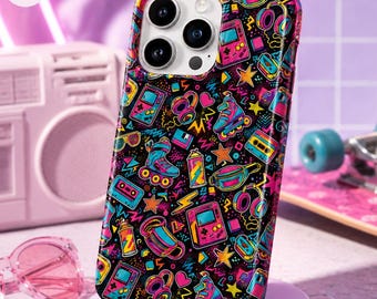 Retro 80s 90s Phone Case, Vaporwave iPhone Case, Neon Arcade Gaming Case, Roller Skate Cassette Cover, Y2K Samsung Gift