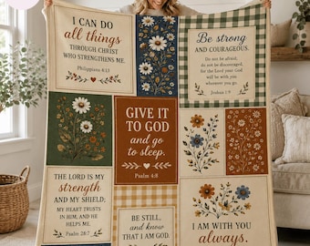Christian Scripture Blanket, Floral Bible Verse Throw, Faith Fleece Blanket, Inspirational Religious Gift, Cozy Farmhouse Decor