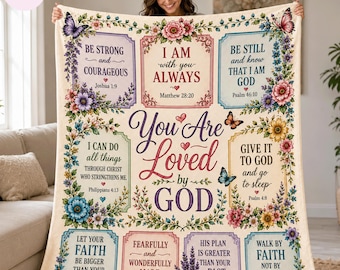 Christian Bible Verse Blanket, You Are Loved by God Throw Blanket, Floral Scripture Blanket, Faith Gift for Women, Cozy Religious Home Decor