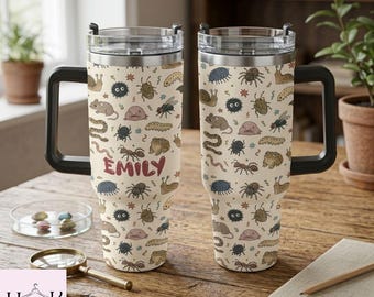 Gobelet 40 oz animaux étranges, gobelet personnalisé avec anse, gobelet isotherme grenouille escargot drôle, tasse insecte Cottagecore, cadeau pour elle