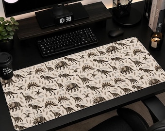 Dinosaur Skeleton Mouse Pad, Vintage Dino Fossil Desk Mat, Triceratops T Rex Pterodactyl Office Decor, Jurassic Gift