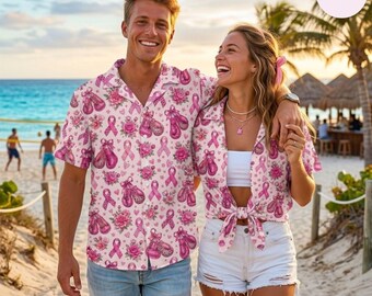 Breast Cancer Awareness Hawaiian Shirt, Pink Ribbon Boxing Gloves Aloha Shirt, Fighter Button Up