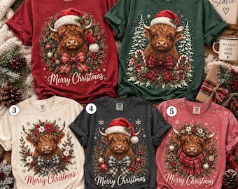 Highland Cow Christmas Shirt, Cute Western Xmas Cow Tee, Merry Christmas Highland Cow T-Shirt, Rustic Holiday Cow Lover Gift, Farmhouse