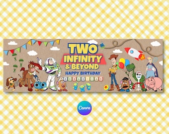 Pancarta de cumpleaños de Toy Story, decoración para fiestas "Two Infinity & Beyond" (descarga digital)