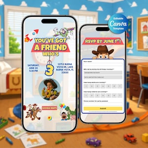 Toy Story Birthday Digital Invitation Website | Editable Canva Template with RSVP