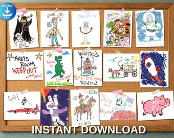 15 Toy Story Doodle Art Prints, Kids Playroom Decor, 8.5x11 (Digital Download)