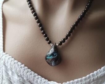 Drusy Chrysocolla in Matrix Necklace, Drusy Chrysocolla Necklace, Drusy Chrysocolla in Matrix, Chrysocolla and Bronzite, Bronzite Necklace