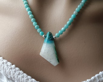 Gem Silica Necklace, Chrysocolla Necklace, Amazonite Necklace.