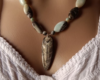 Othoceras Necklace, Fossil Necklace, Othoceras And Amazonite Necklace