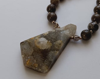 Agatized Drusy Fossil Coral Necklace ,Drusy Fossil Coral