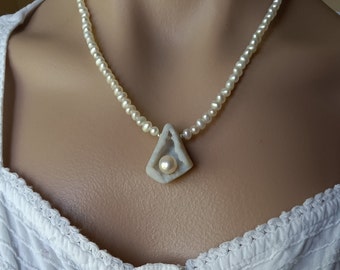 Chalcedony And Pearl Necklace, Chalcedony Necklace,Botryoidal Chalcedony