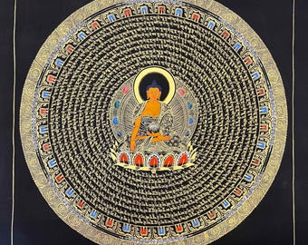 Shakyamuni Buddha Thangka dipinto a mano, Om Mantra Mandala Art, pittura buddista tibetana