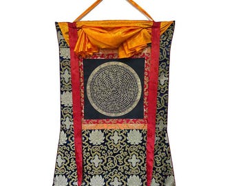 Silk Mounted Brocade Mantra Mandala Thangka Painting ,Buddhist Chanting Mantra