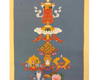 Símbolos auspiciosos Thangka