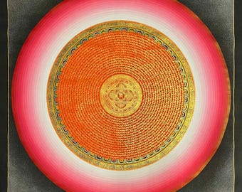 Om Mantra Mandala Thangka Wall Art, Rainbow Buddhist Chanting Painting