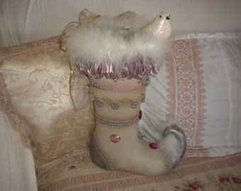 Shabby Chic Boot, French Country, Christmas ,Baby&#39;s Room ,Elf Boot , Large Shabby Chic Boot