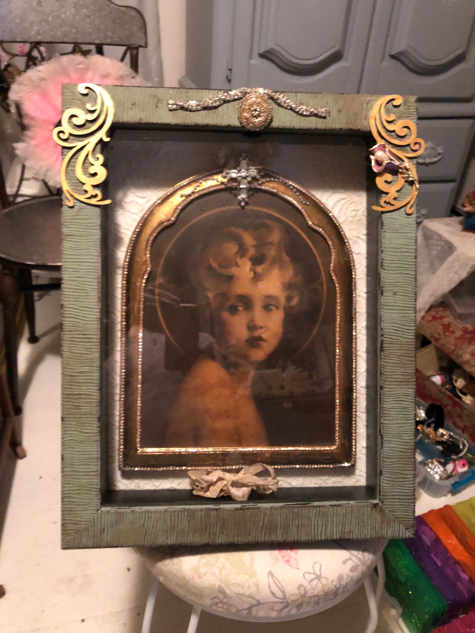 Reduced....religious Shadow Box OOAK Antique Baby Jesus Etsy