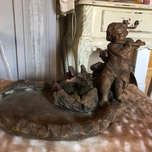 Antique Clay Pottery Cherub playing flute, Rare Clay Cherub, Collectible, Cherub