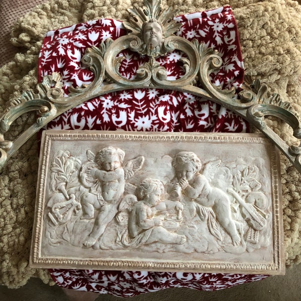 3D Plaster Cherub Wall Decor, Cherubs with Instruments,Vintage Cherubs, Large Cherub Wall Plaque