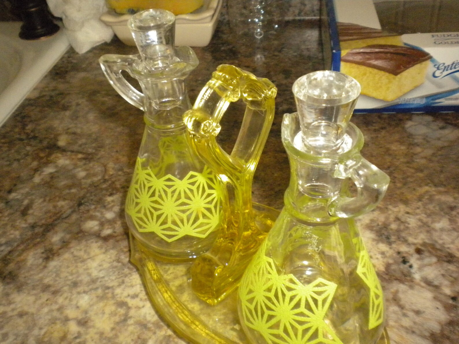 RETRO Vintage Oil and Vinegar Cruets With Yellow Ornate Yellow Etsy