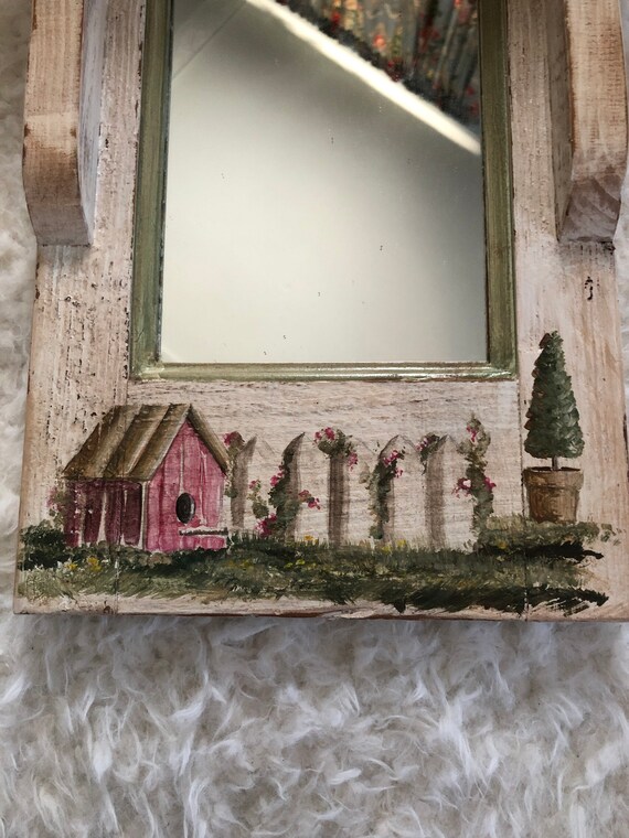 Charming Country Cottage Wall Mirror Shelf Old Wood Mirror Etsy