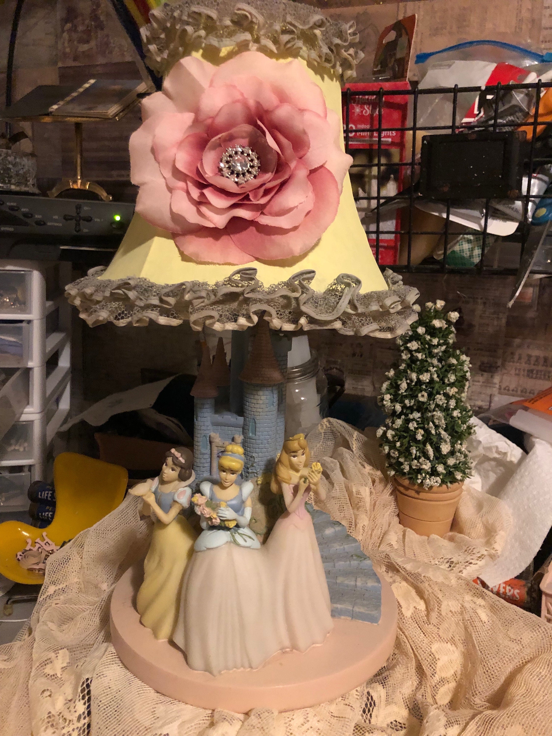 Disney Princess Lamp, Repurposed Floral Shade, Girl's Room Decor