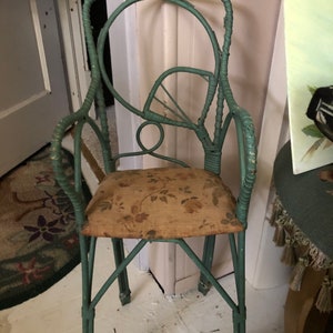 REDUCED.....Antique doll chair, Wicker and wood high chair, collectible doll furniture, Bear furniture, Home Accent Furniture, &quot;RARE&quot;