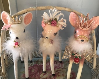 Embellished  Deer,,  3 CHOICES... 1 pink,1 Rose, 1 silver OR 1 White Shabby chic Deer, Shabby Chic Christmas Decor