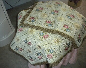 Set of 2 Vintage Italian Brocade Tapestry Scarves, Elegant Olive Green & Gold