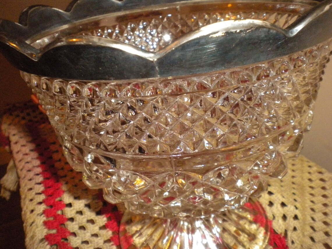 Lovely Heavy Vintage Cut Glass Pedestal Bowl Entertaining Etsy