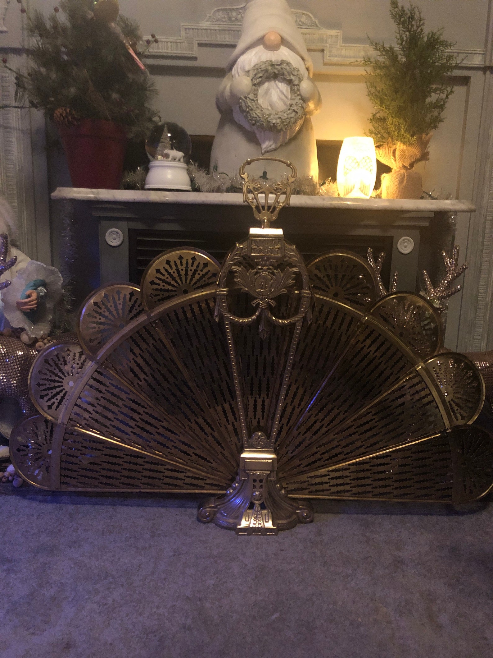 Vintage Brass Fireplace Screen Brass Fan Fireplace Etsy