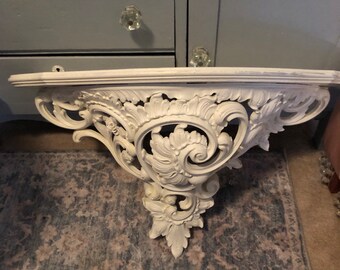 Large White Ornate Shelf, Wood and Thick plastic Shelf, Mirror Shelf