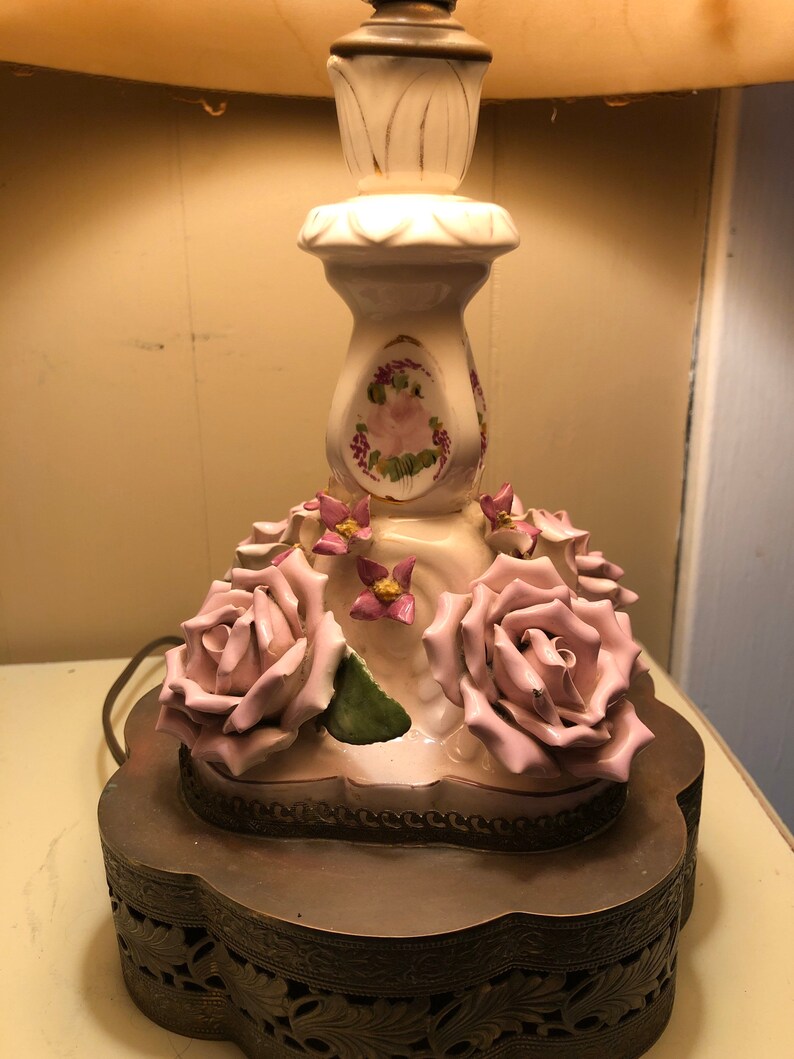 GORGEOUS Capodimonte Rose Lamp with Custom antique shade ...