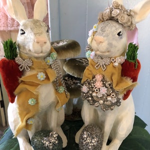 Embellished Bunnies, One of a Kind Bunnies, Set of Rabbits, Mr & Mrs ...