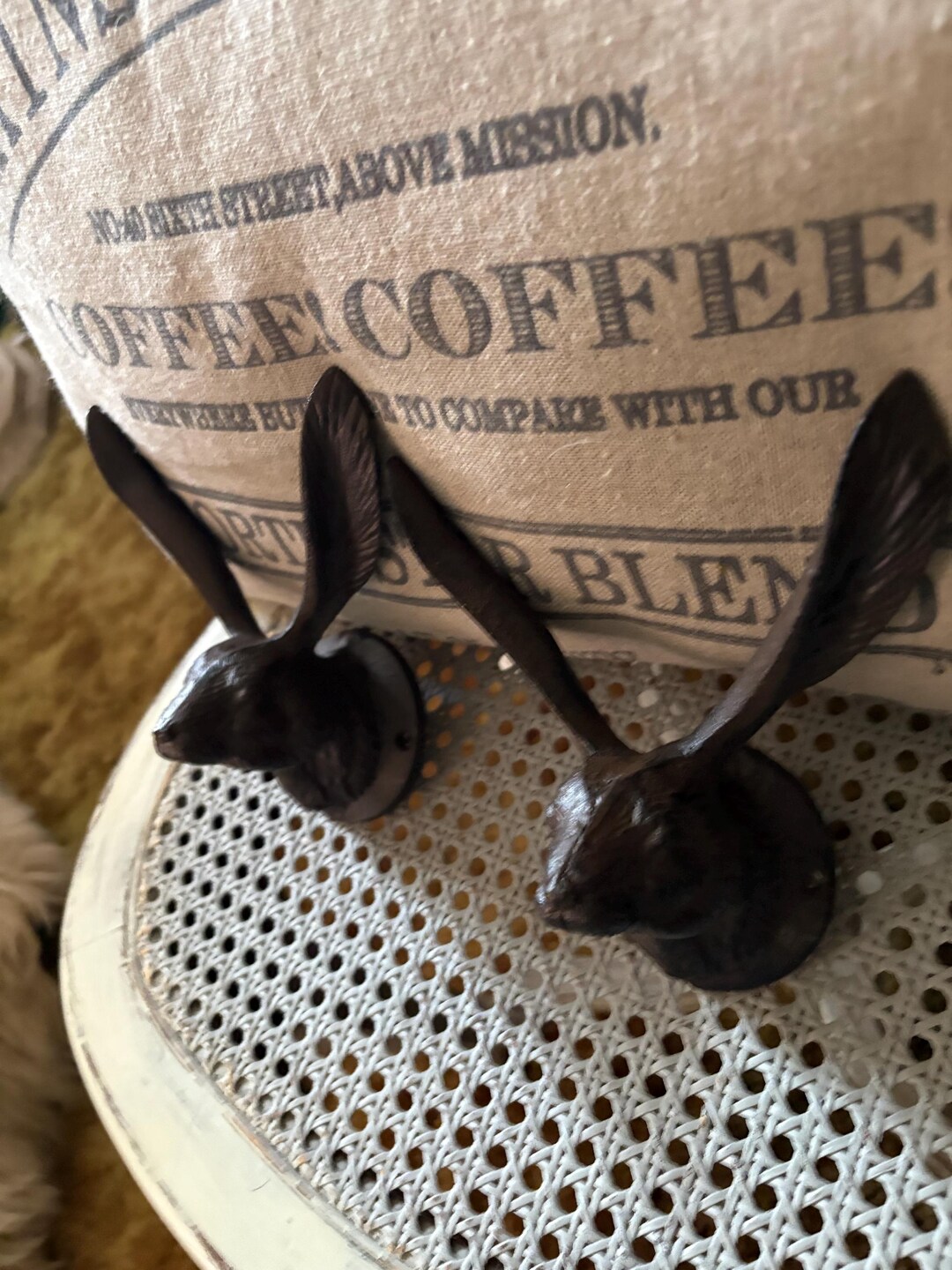 Set of 2 Long Eared Rabbit Hangers, Metal Rabbit Hangers, Rabbit Towel ...