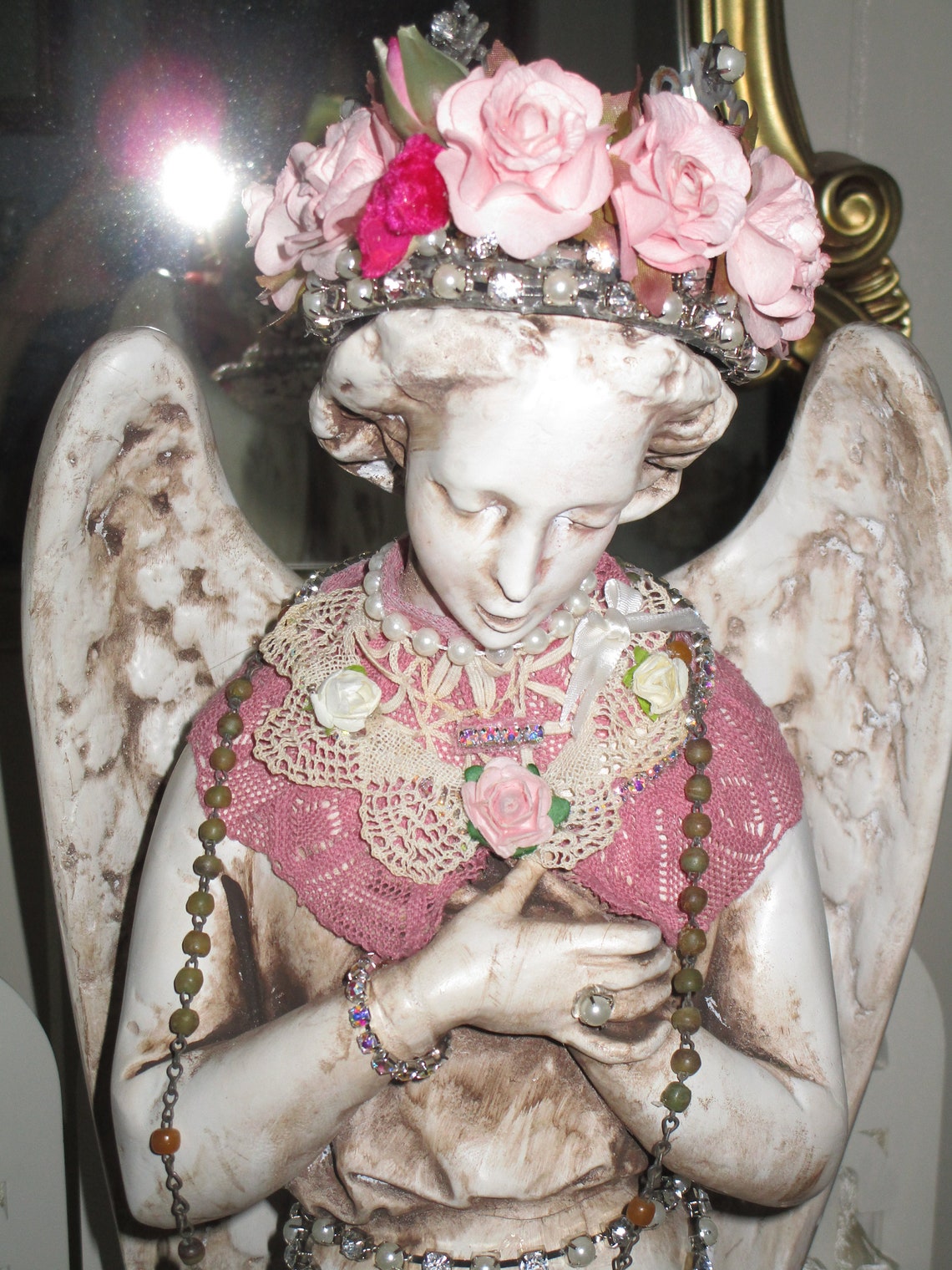 Angel Statue with Crown Large plaster/chalk ware Crowned Etsy