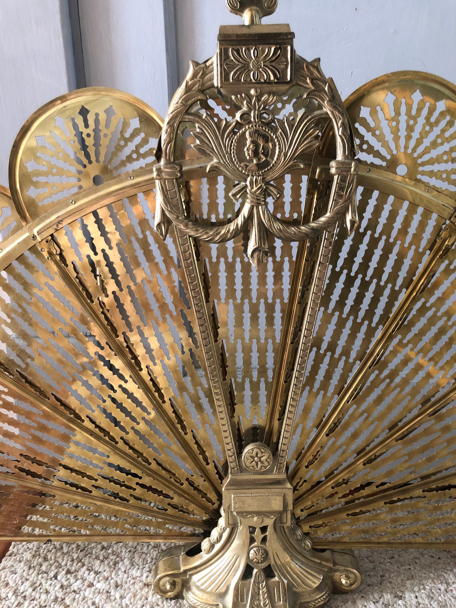 Vintage Brass Fireplace Screen Brass Fan Fireplace Etsy