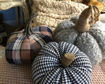 Set van 3 plattelandspompoenen, herfstdecor, plattelandspompoenen, primitieve pompoenen, Franse plattelandspompoenen