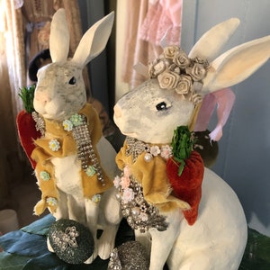Embellished Bunnies, One of a Kind Bunnies, Set of Rabbits, Mr & Mrs ...